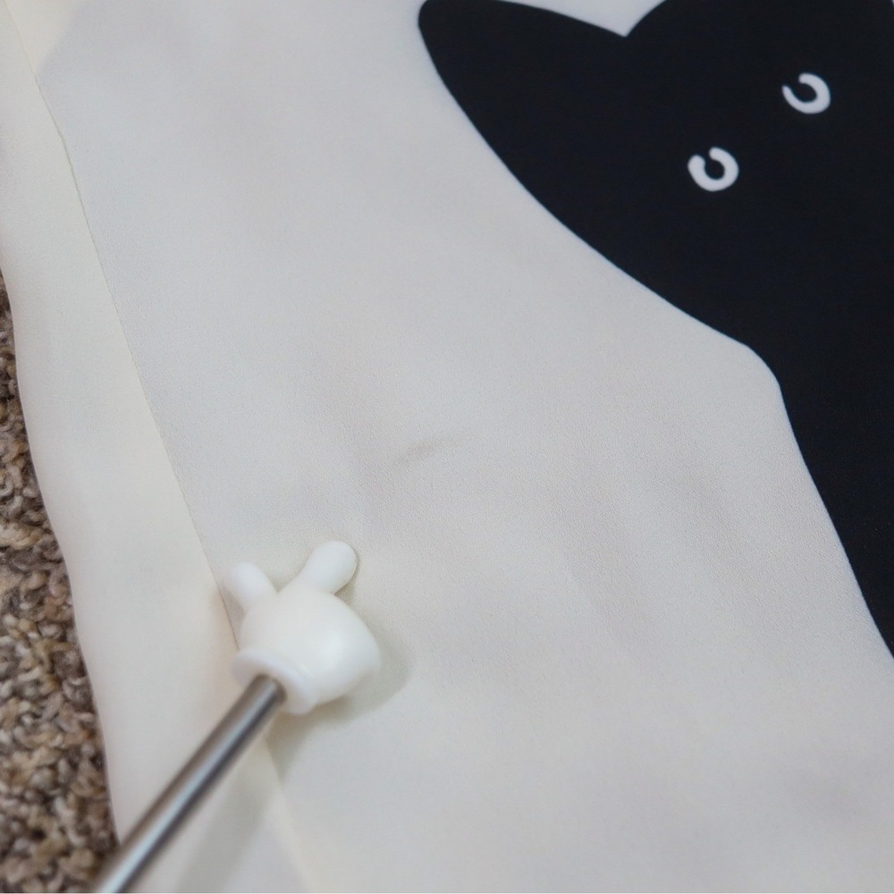 The Moon Cream Long Sleeve Chiffon Blouse Black Cat Print Collar Top Women's S - Picture 11 of 12